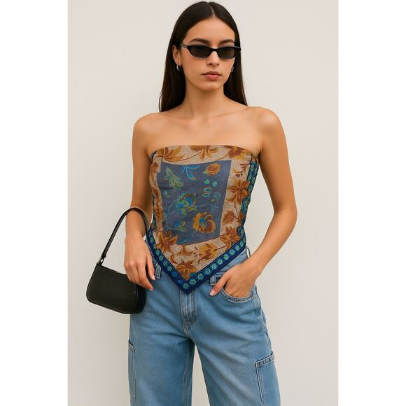 Kenzo Geometric Floral Print Silk Square Scarf Blue Headscarf Wall Art Shawl - Picture 2 of 6